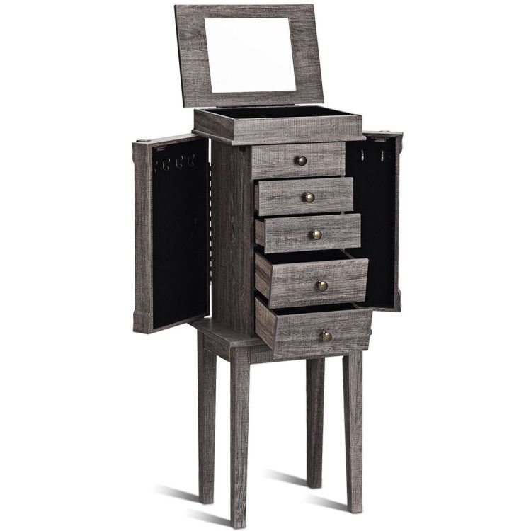 Standing Jewelry Cabinet with 5 Drawers and Mirror – product view 4 of 12