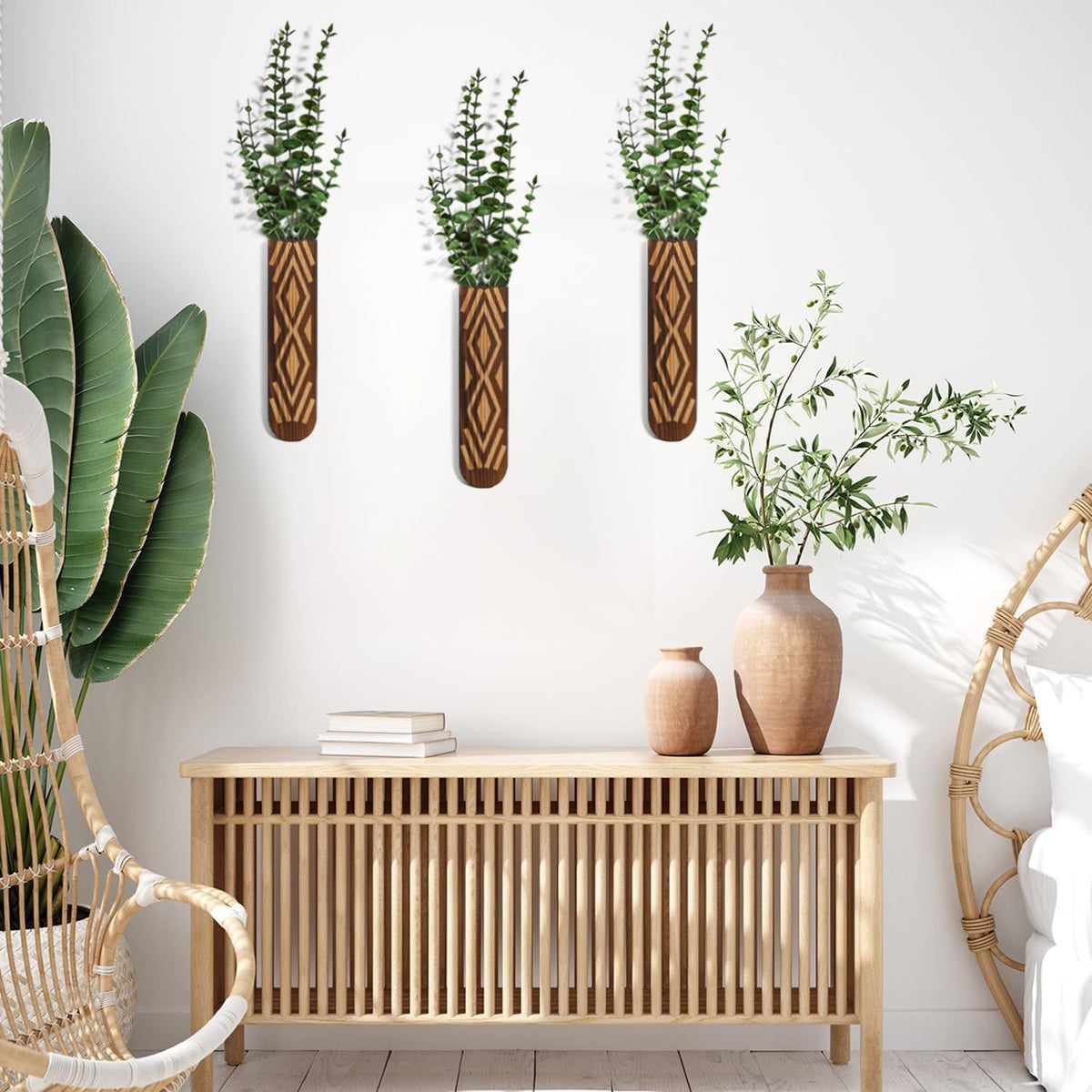 Set of 3 Semicircular Walnut Wall Planters – product view 3 of 4