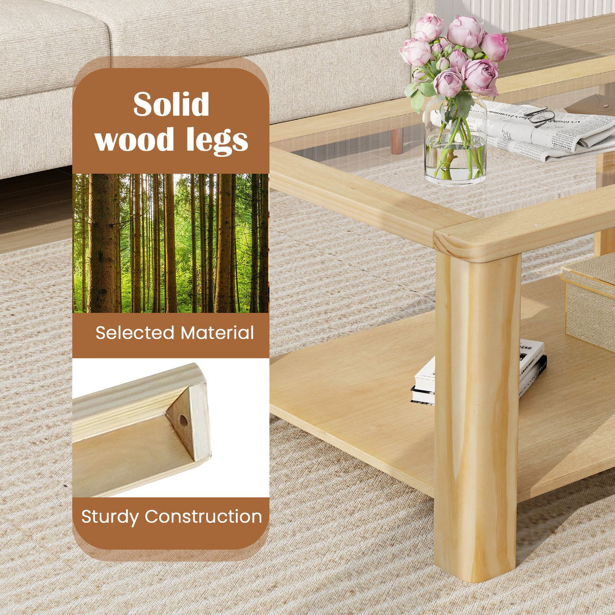 2-Tier Glass-Top Coffee Table with Storage Shelf – product view 9 of 10