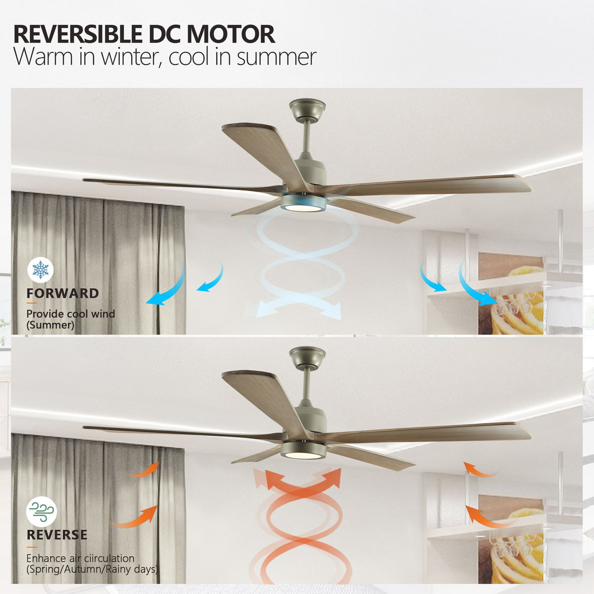60-Inch Wood Ceiling Fan with Light and Remote – alternate product view 5