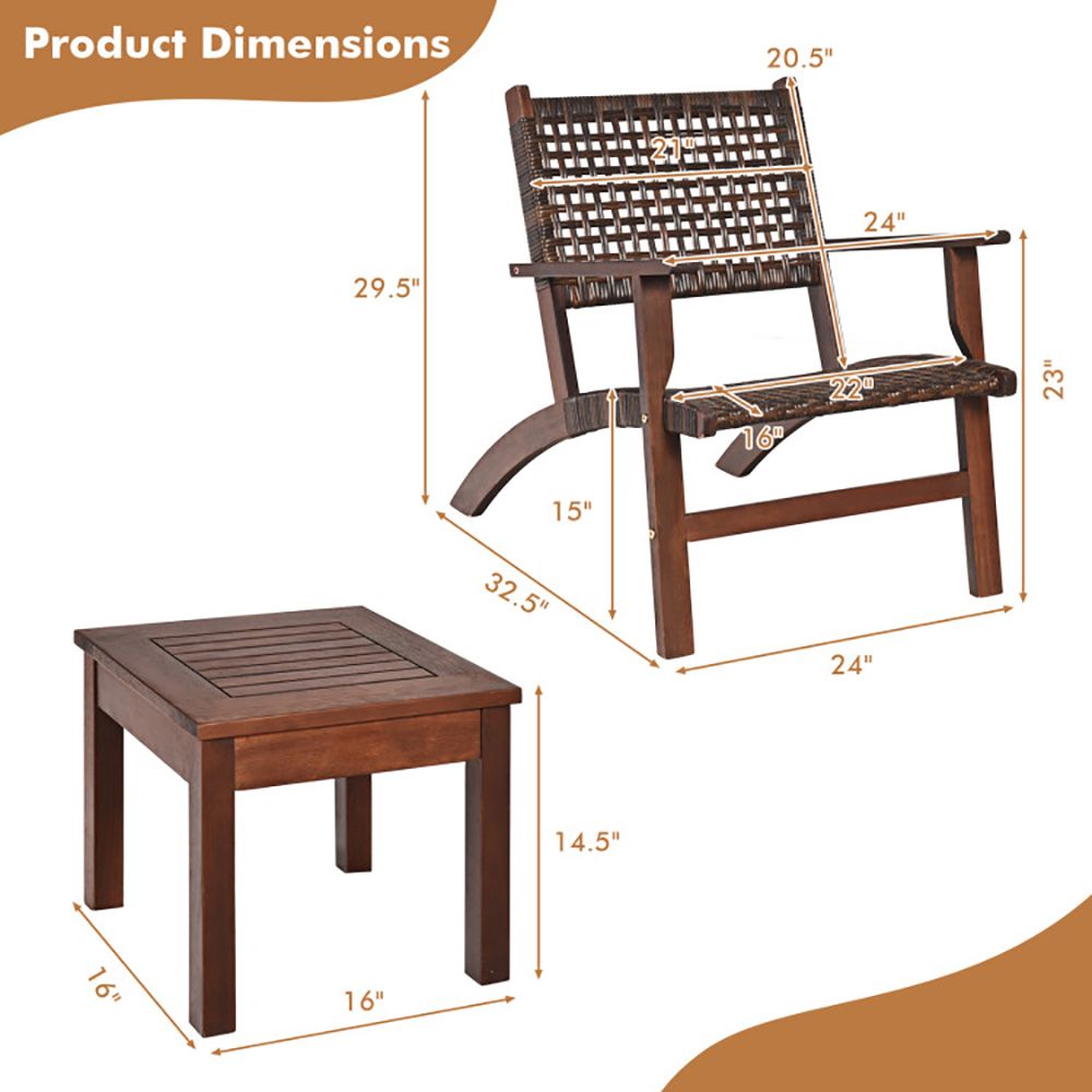 3-Piece Eucalyptus Rattan Patio Set – product view 4 of 10