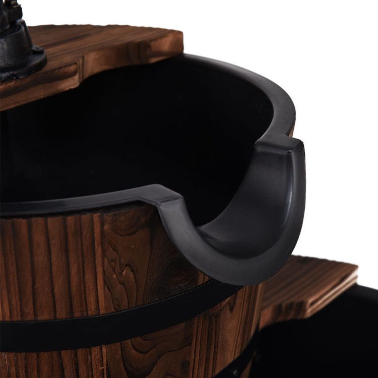 2-Tier Wooden Barrel Waterfall Fountain – product view 8 of 10