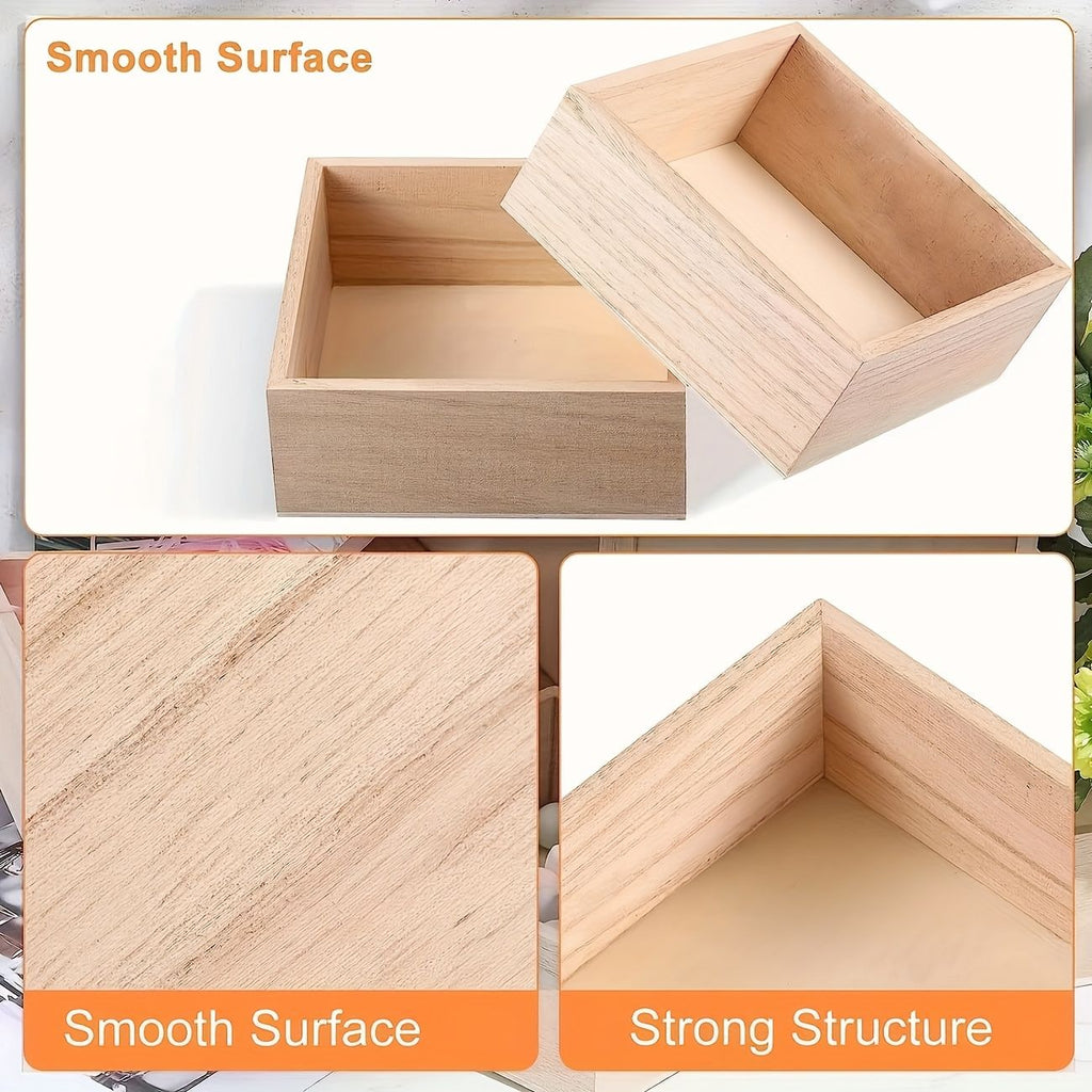 Set of 12 Unfinished Square Wooden Craft Boxes – product view 8 of 9