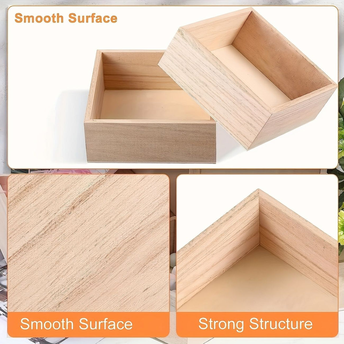 Set of 12 Unfinished Square Wooden Craft Boxes – product view 8 of 9
