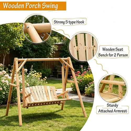 2-Seat Wood A-Frame Swing Bench – product view 2 of 6