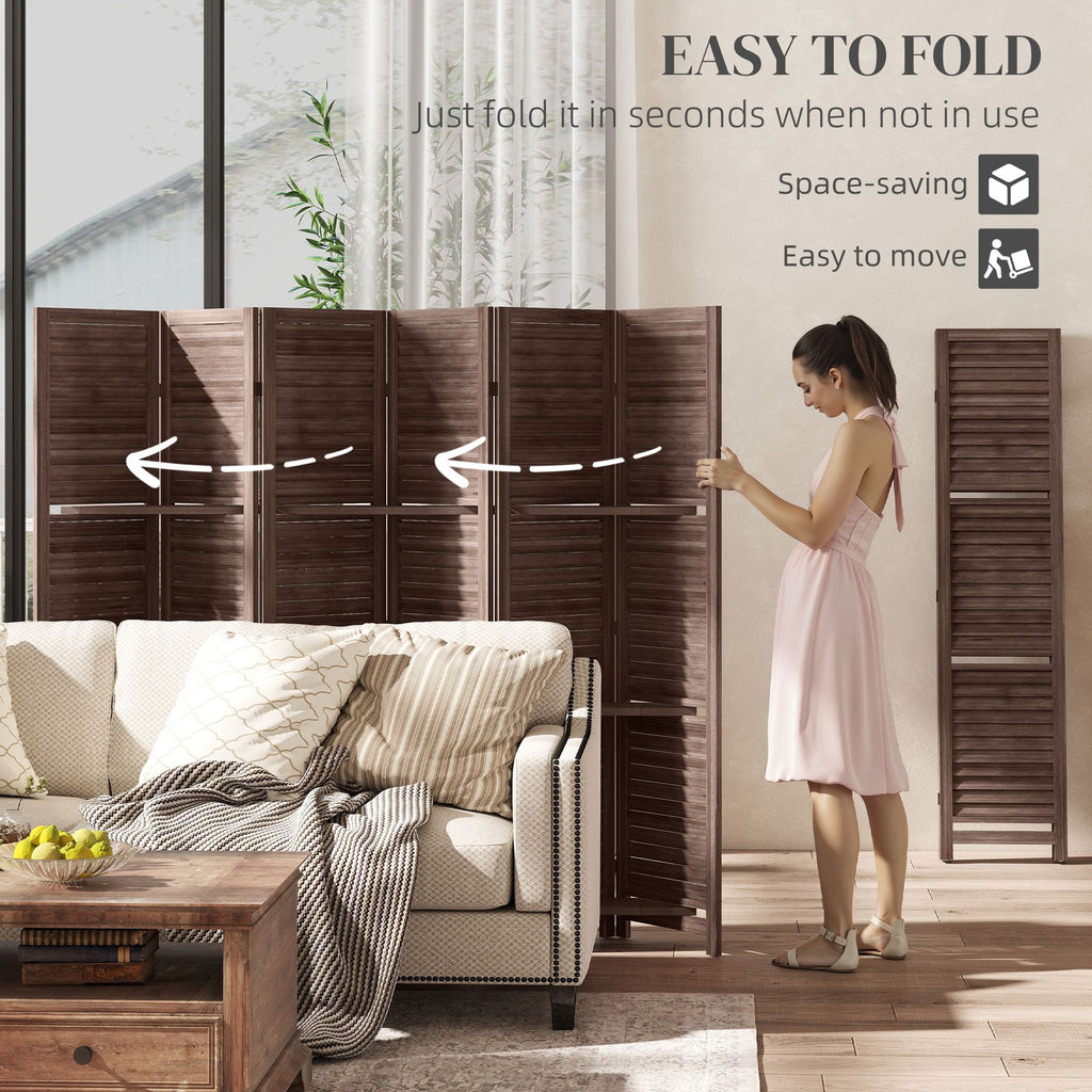 67-Inch 6-Panel Walnut Room Divider with Shelves – alternate product view 5