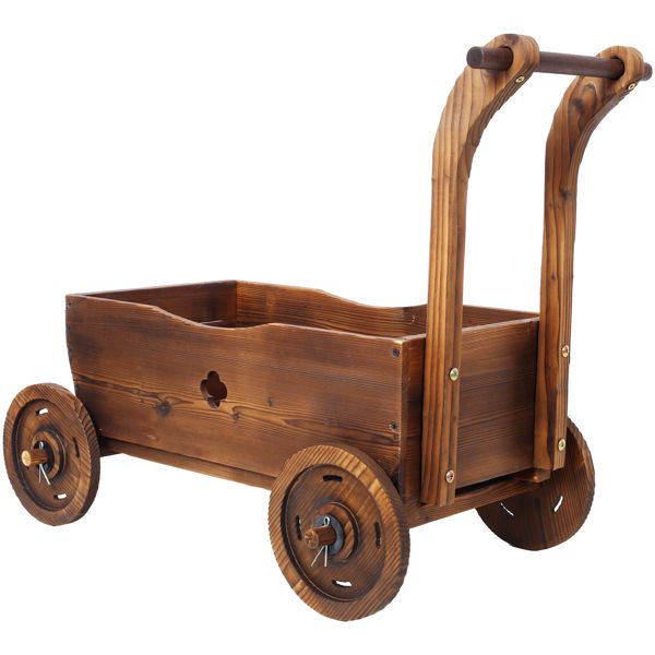 26.5-Inch Brown Wooden Wagon Planter with 4 Wheels – product view 11 of 15