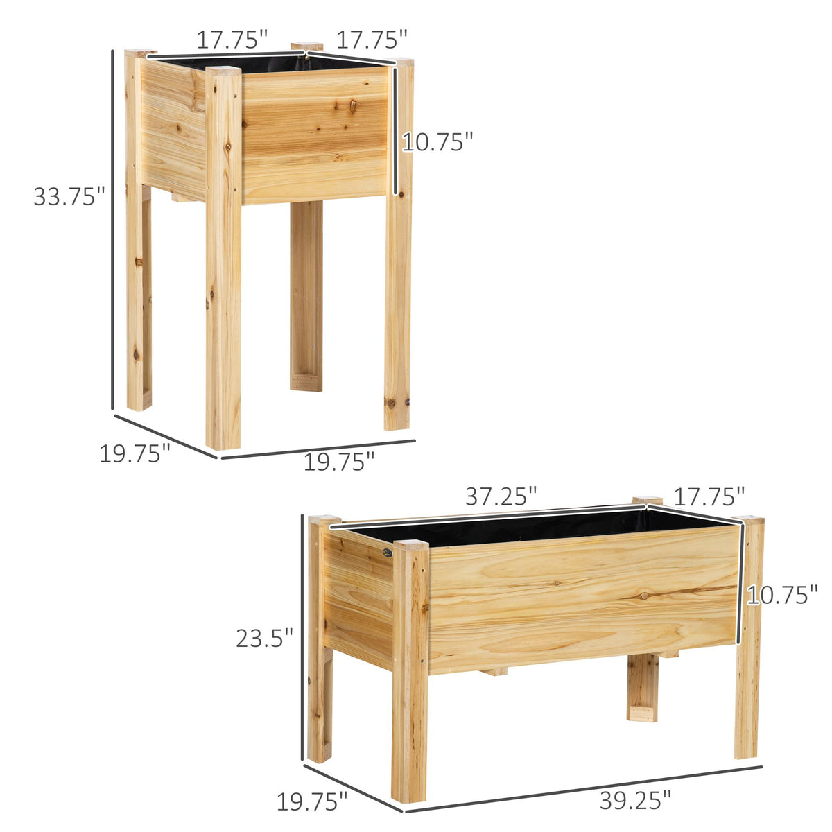 Set of 3 Elevated Fir Wood Planters with Liners – product view 3 of 11