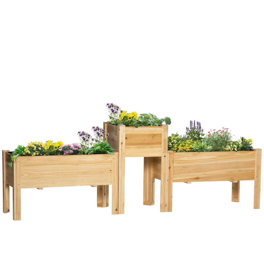 Set of 3 Elevated Fir Wood Planters with Liners – main product view