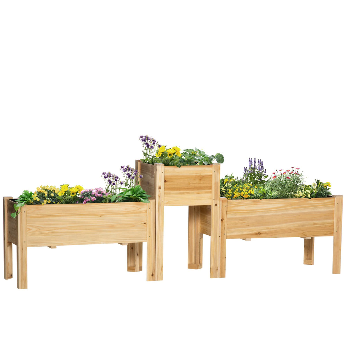 Set of 3 Elevated Fir Wood Planters with Liners – main product view