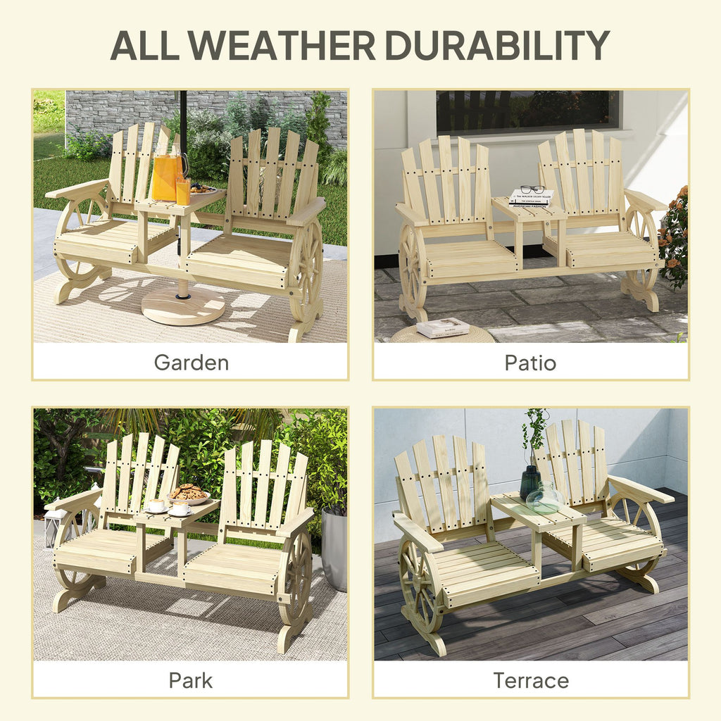 2-Seat Wood Garden Bench with Center Table – product view 8 of 11