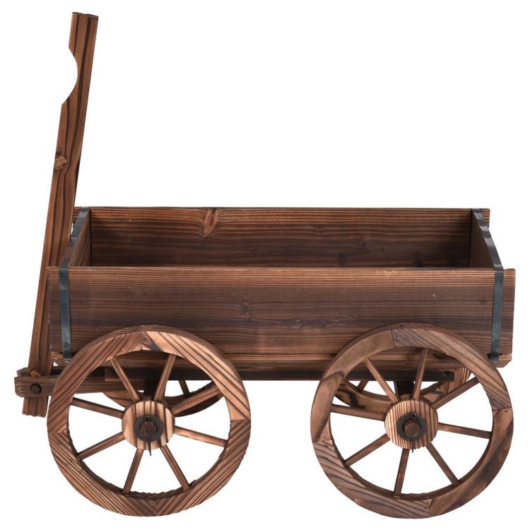 Fir Wood Wagon Planter with Wheels – product view 3 of 12