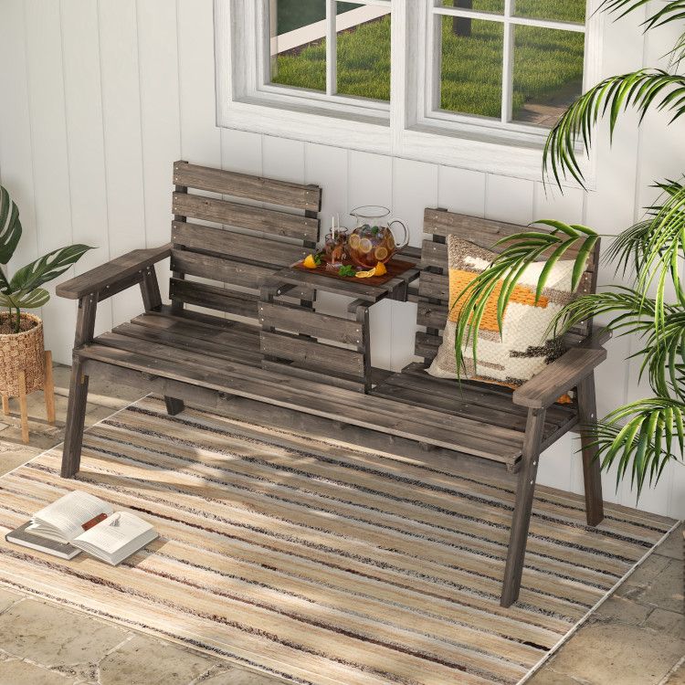 Fir Wood Outdoor Bench with Folding Table – product view 5 of 21