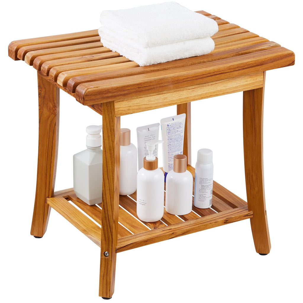 20-Inch Teak Shower Bench with Shelf – product view 12 of 12