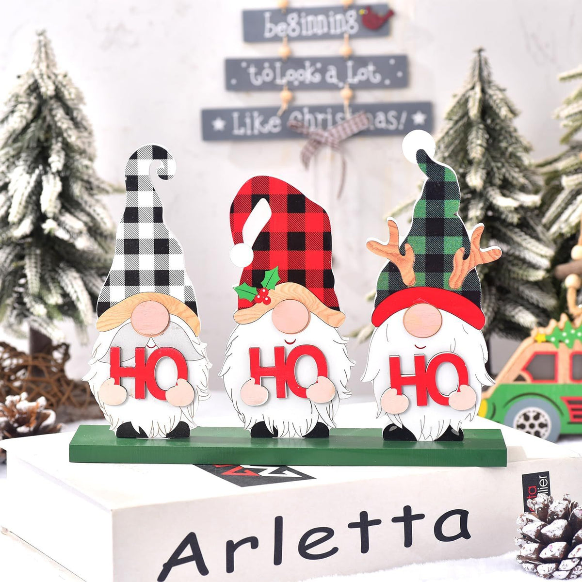 Rustic HO HO HO Gnome Christmas Tabletop Sign – alternate product view 2