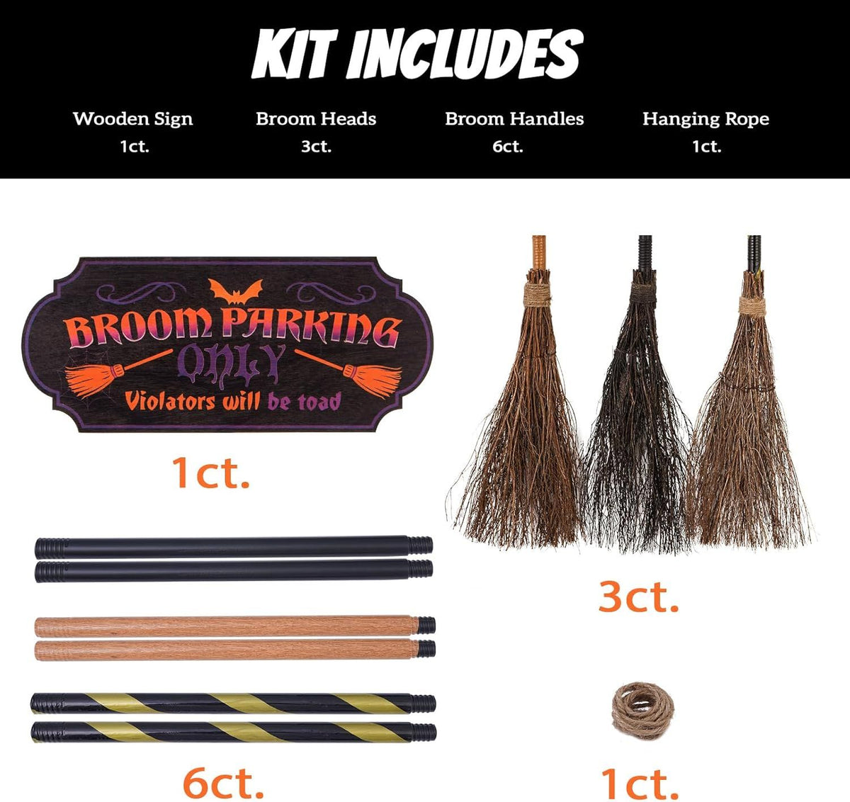 Halloween Broom Parking Sign with 3 Brooms – product view 5 of 16