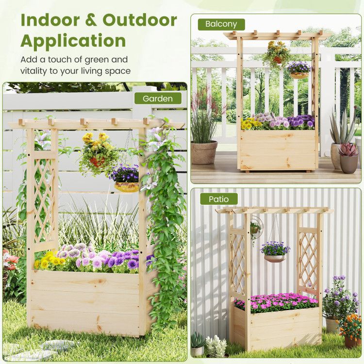 Pine Wood Planter with Trellis and Hanging Bar – product view 4 of 10
