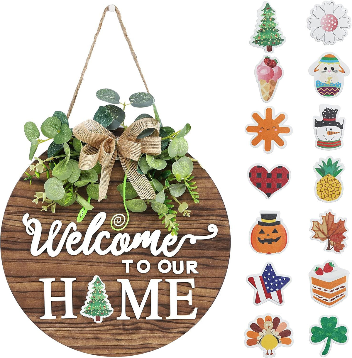 Interchangeable Seasonal Wood Welcome Sign – main product view