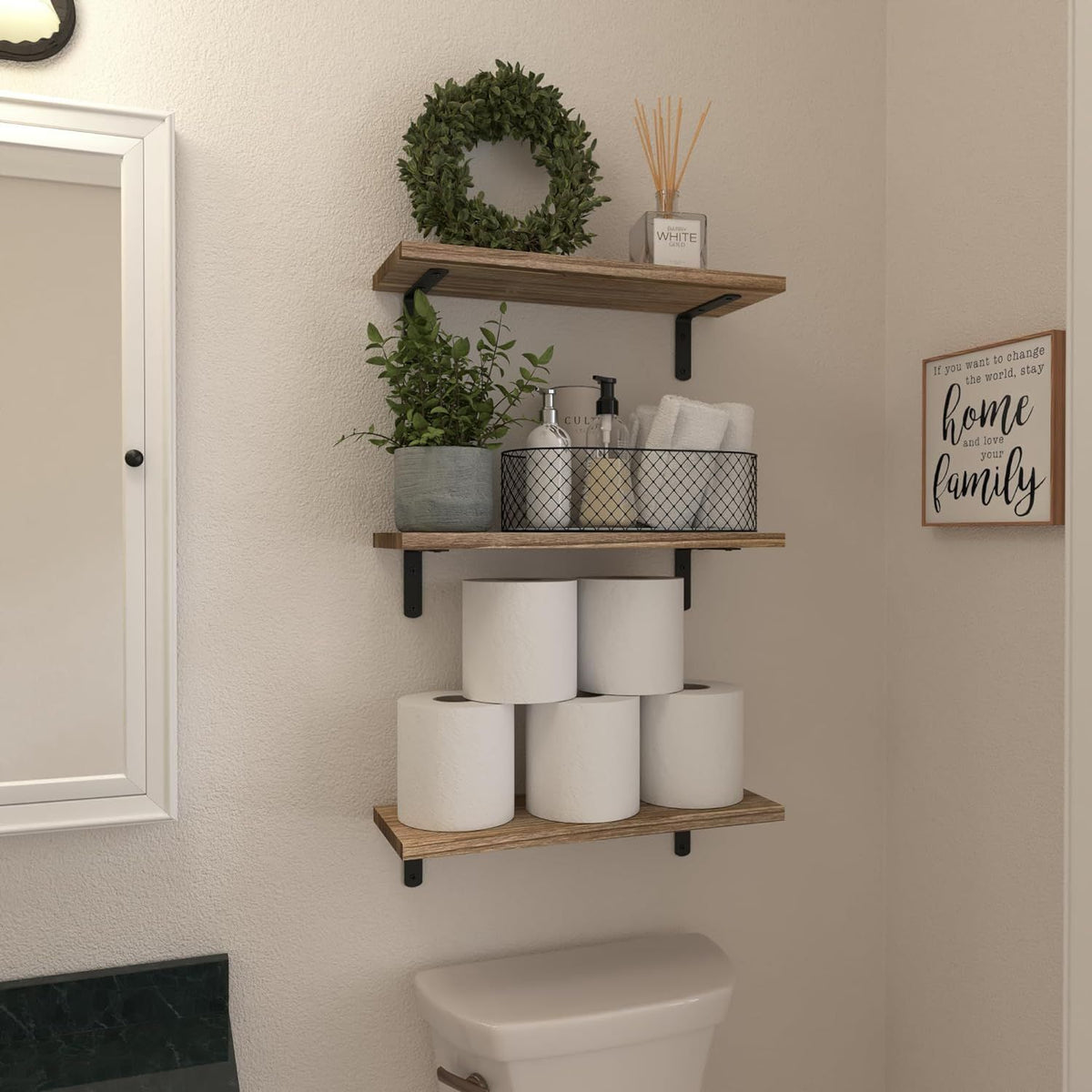 Set of 6 Vintage Brown Floating Shelves – product view 4 of 6