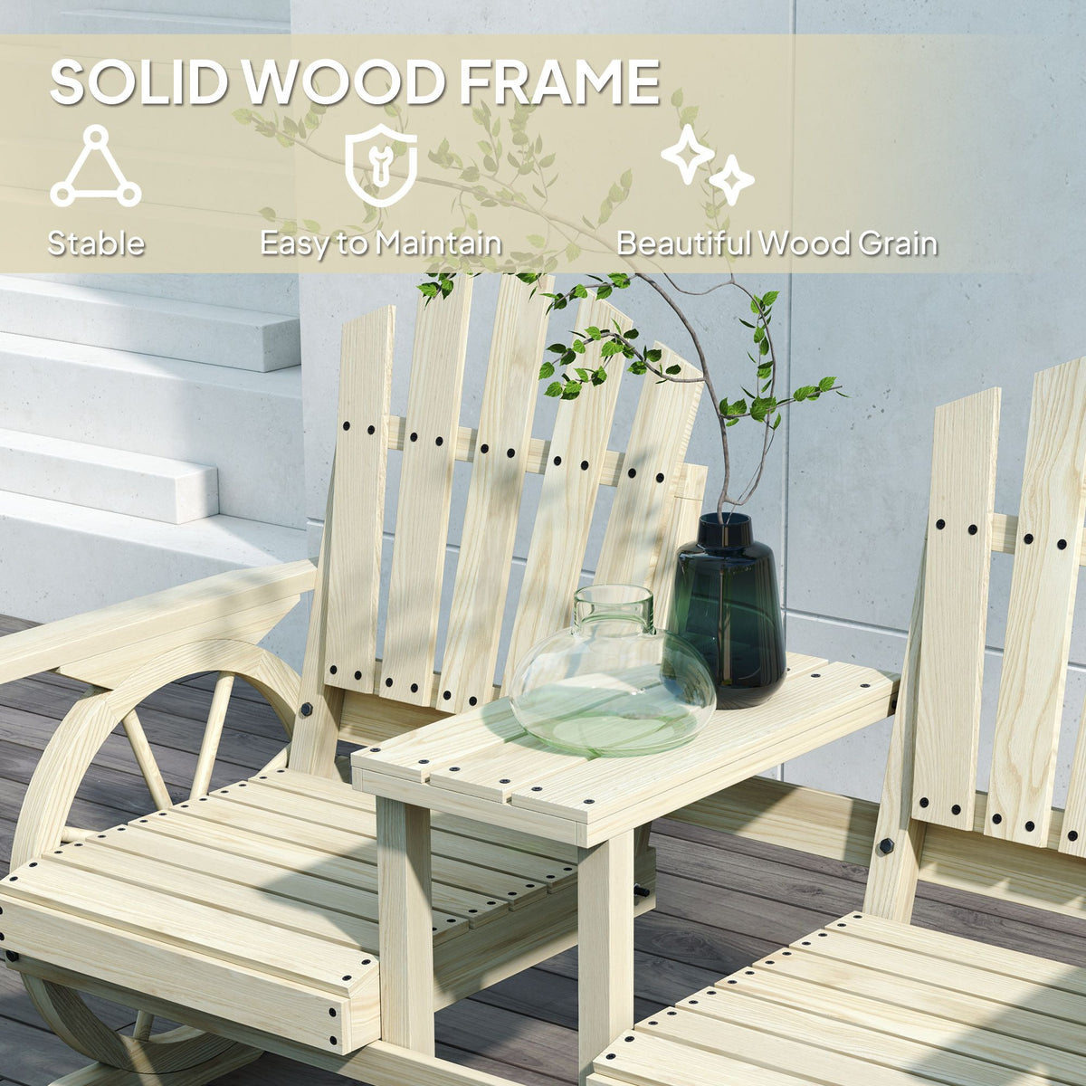 2-Seat Wood Garden Bench with Center Table – product view 7 of 11
