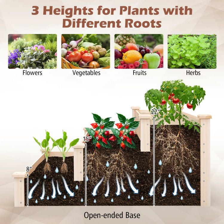 3-Tier Fir Wood Raised Garden Bed – product view 8 of 9