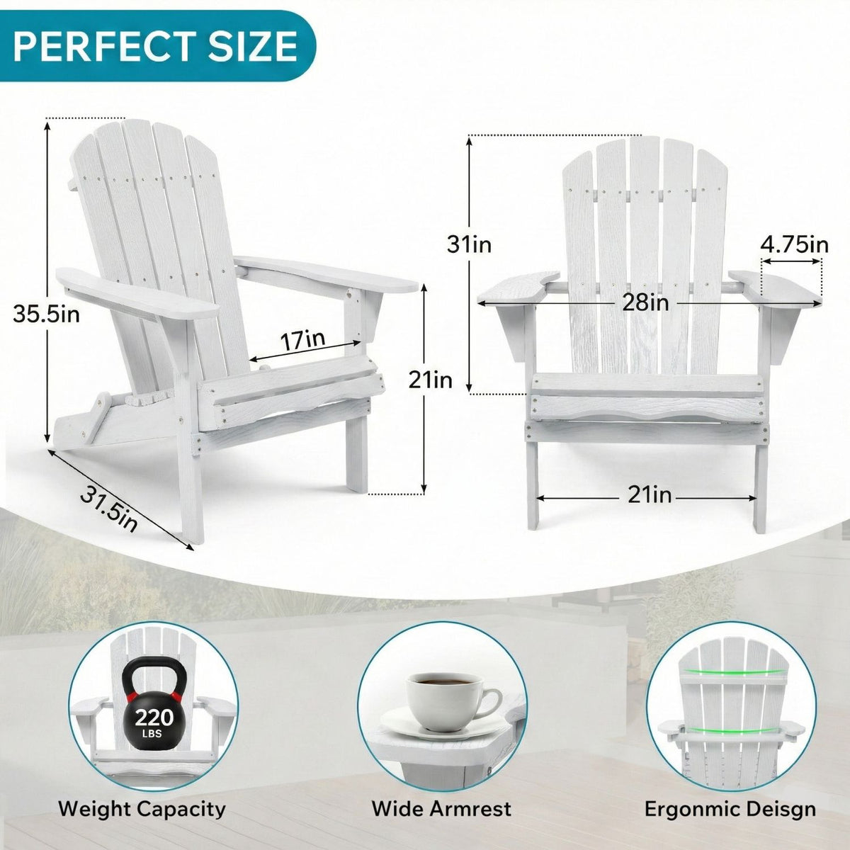 Folding Wood Adirondack Lounge Chair – product view 5 of 13