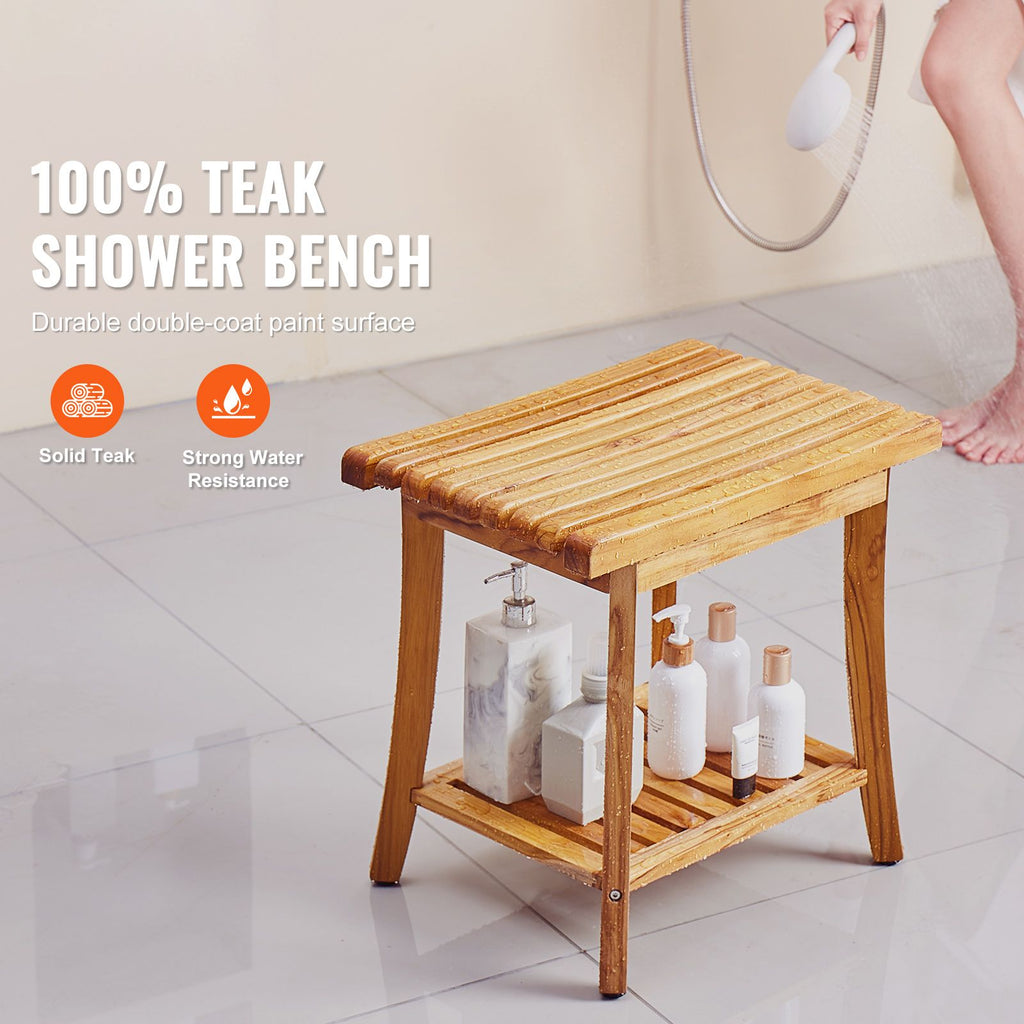20-Inch Teak Shower Bench with Shelf – product view 2 of 12