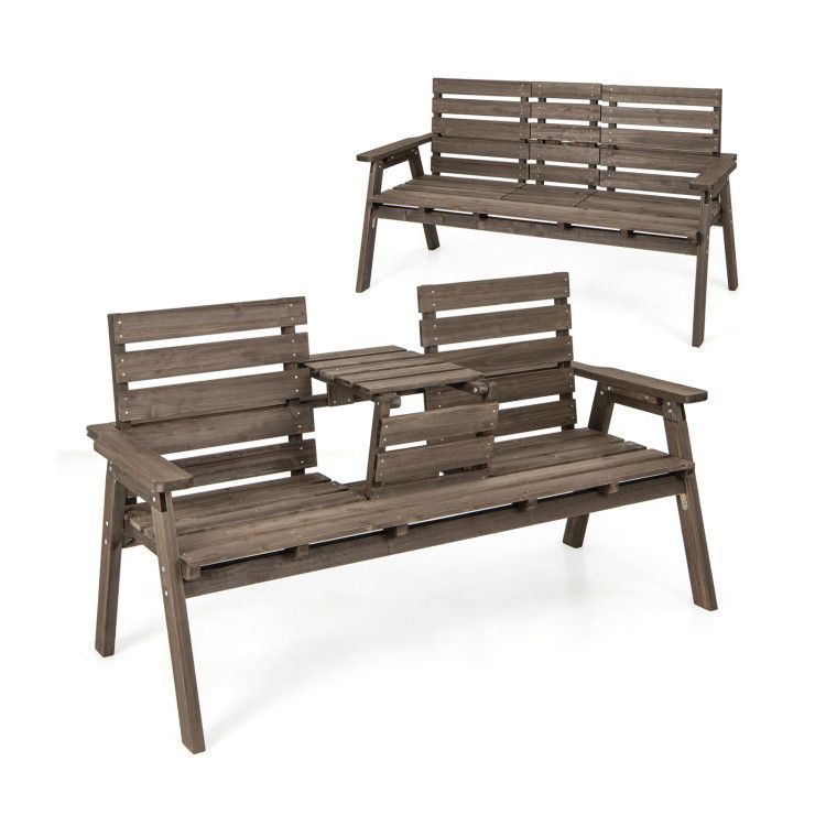 Fir Wood Outdoor Bench with Folding Table – product view 8 of 21