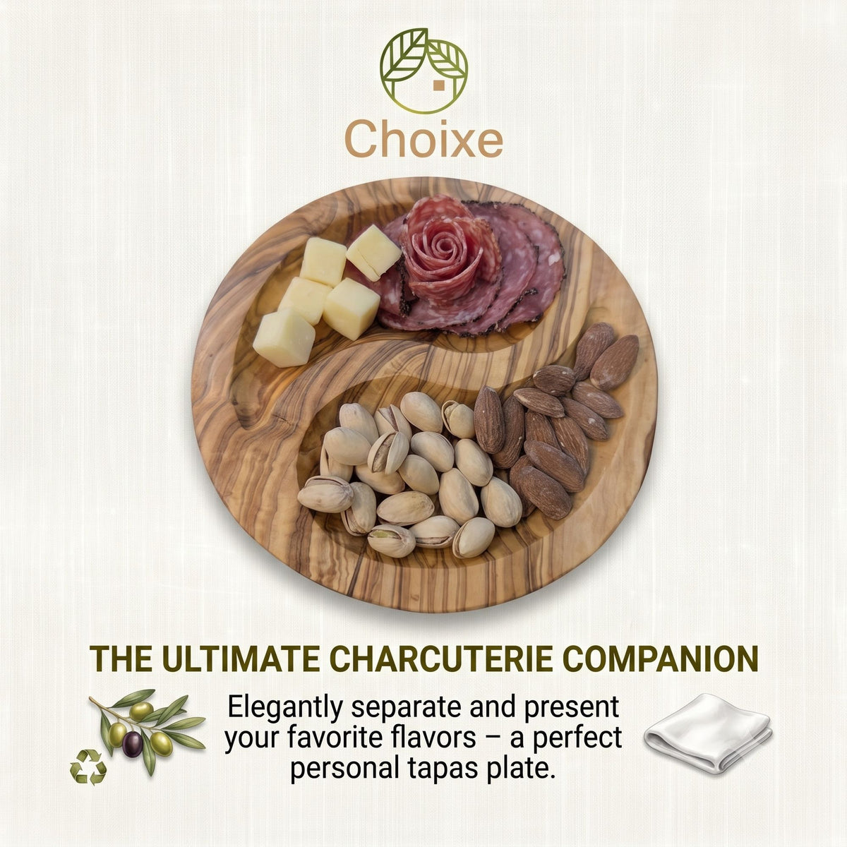 7-Inch Olive Wood Divided Snack Dish – product view 4 of 7