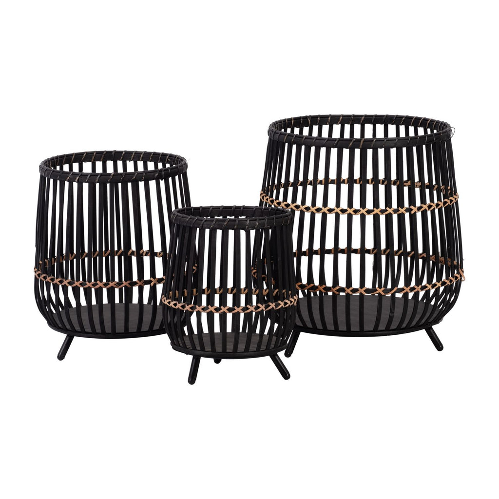 Set of 3 Black Bamboo Footed Planters – product view 2 of 7