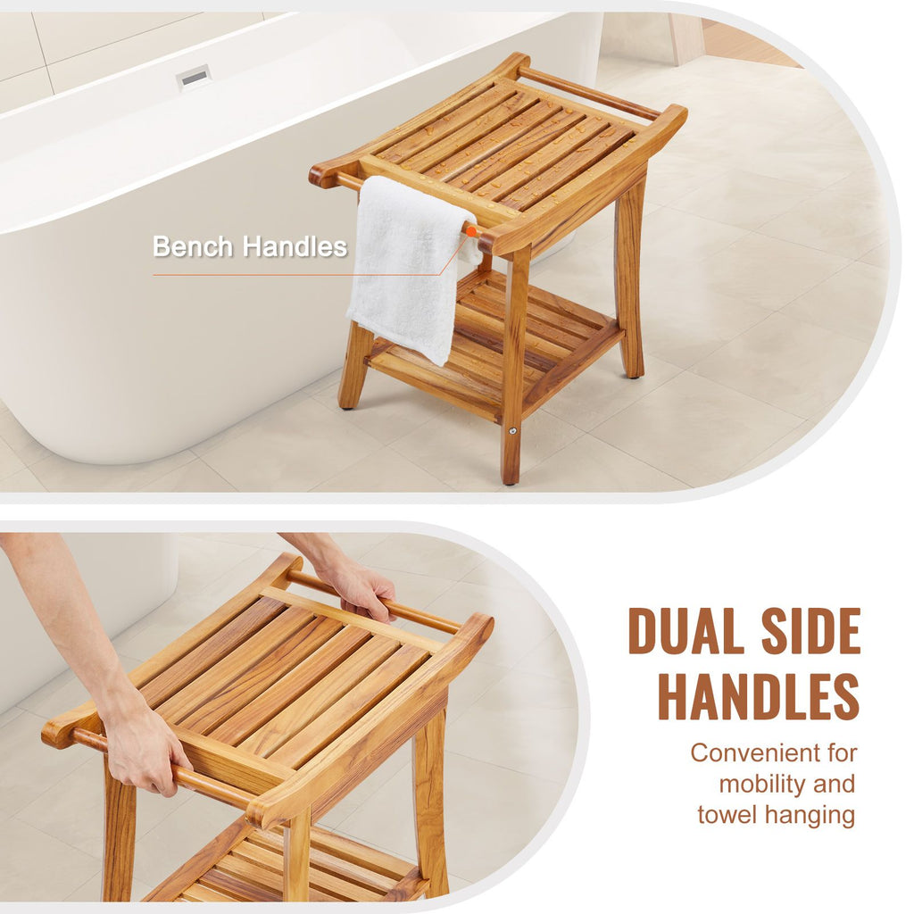 22-Inch Teak Shower Bench with Shelf – product view 5 of 12