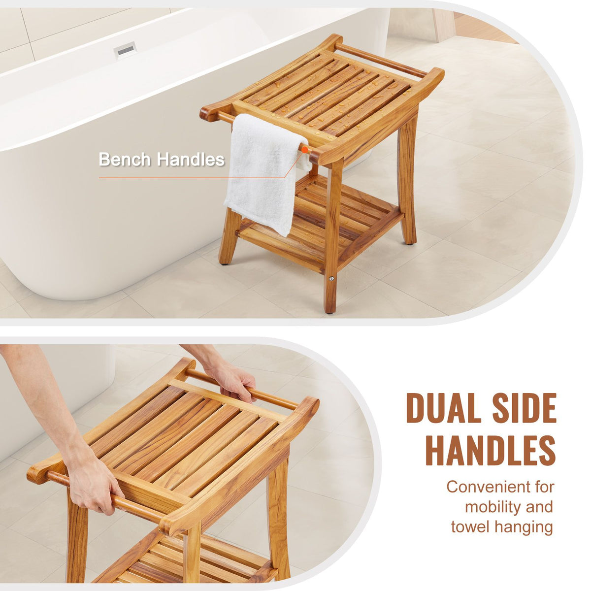 22-Inch Teak Shower Bench with Shelf – product view 5 of 12