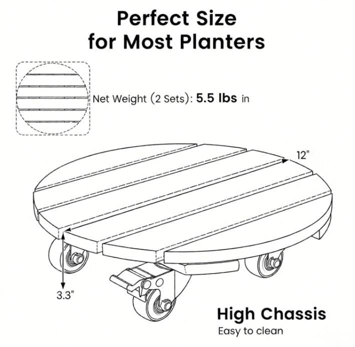 Acacia Rolling Plant Stand with Locking Casters – product view 4 of 6