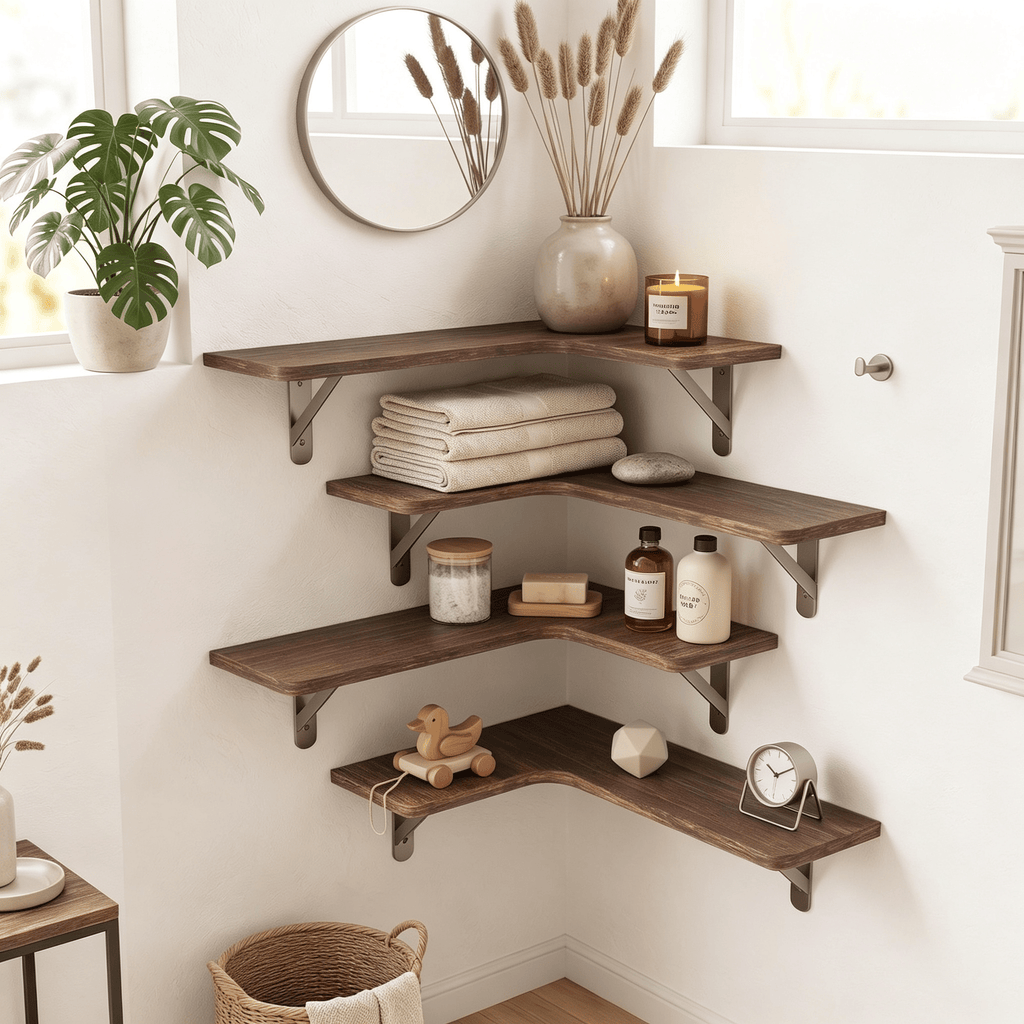 Set of 5 Espresso Corner Wall Shelves – product view 4 of 7