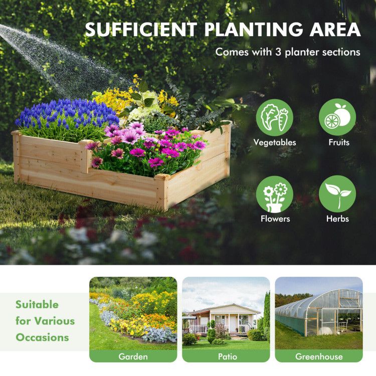 3-Tier Wooden Raised Garden Bed with Open Base – product view 6 of 10