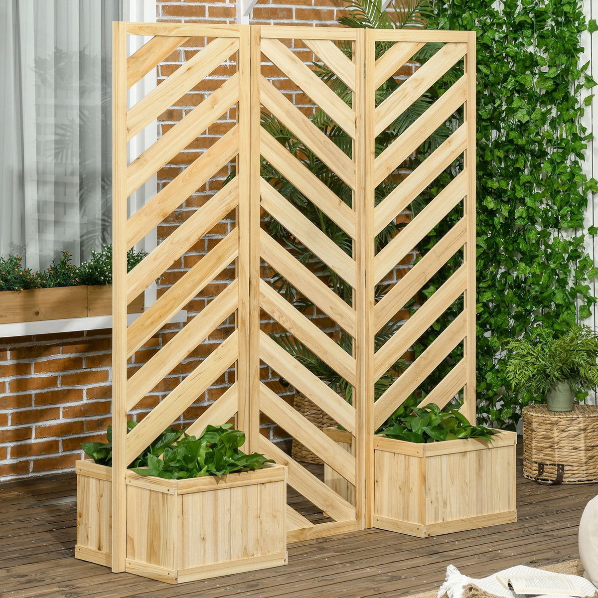 Wood Privacy Screen with 4 Planters and 3 Trellises – product view 10 of 11