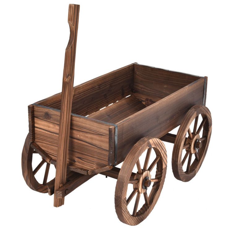Fir Wood Wagon Planter with Wheels – main product view
