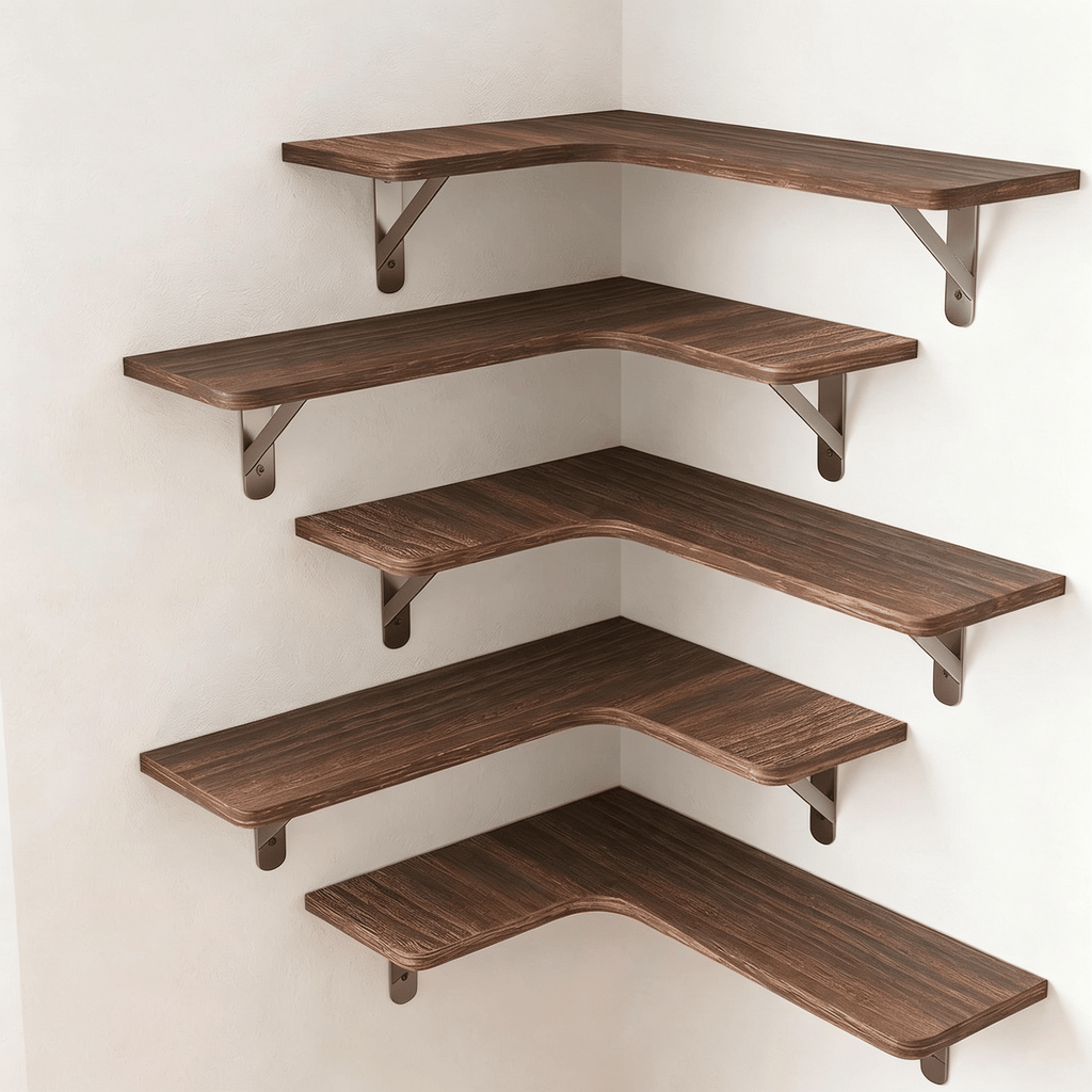 Set of 5 Espresso Corner Wall Shelves – main product view