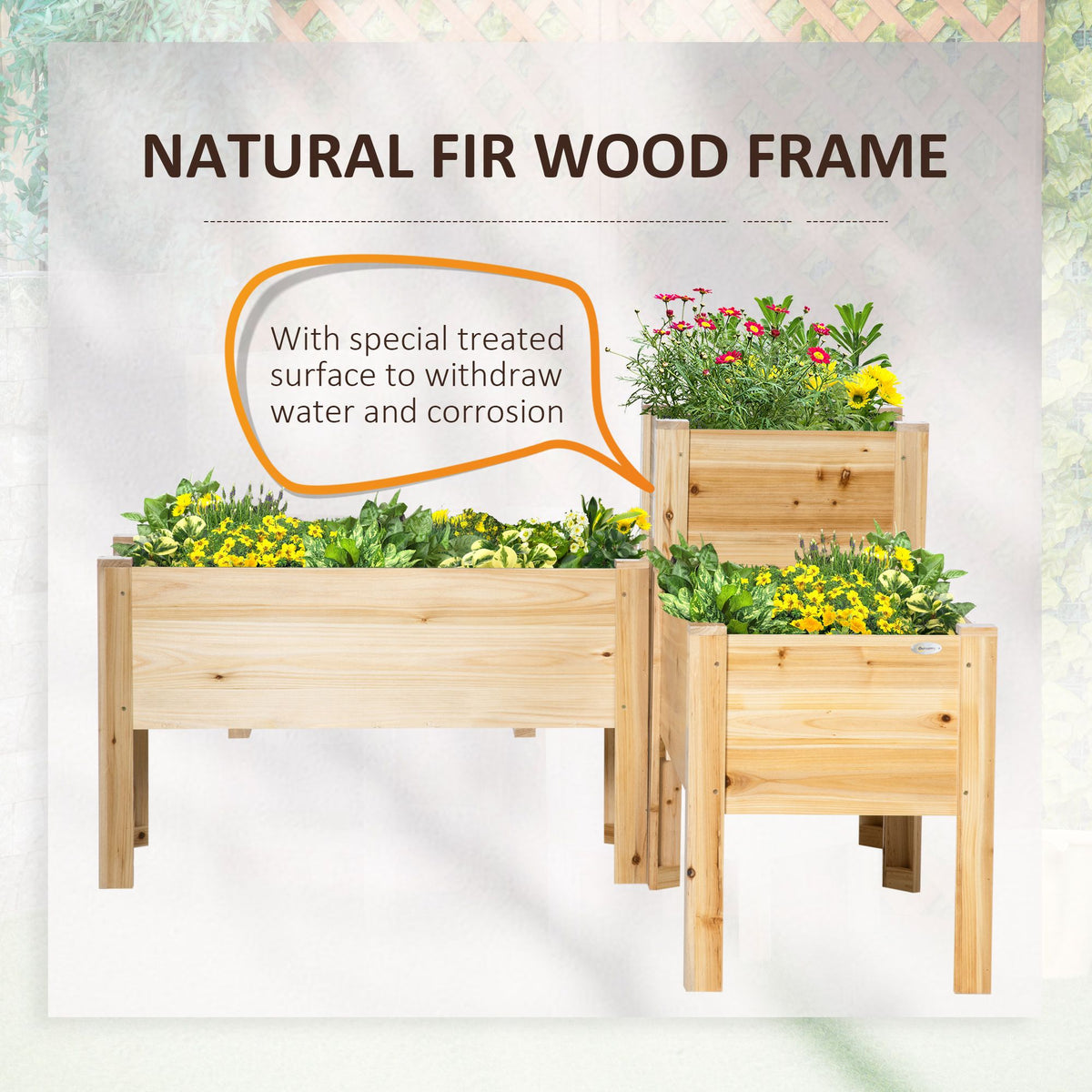 Set of 3 Elevated Fir Wood Planters with Liners – product view 6 of 11