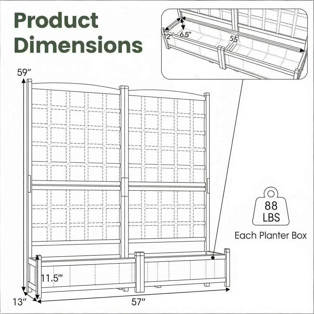57-Inch Dual Fir Wood Planter with Trellis – product view 5 of 7