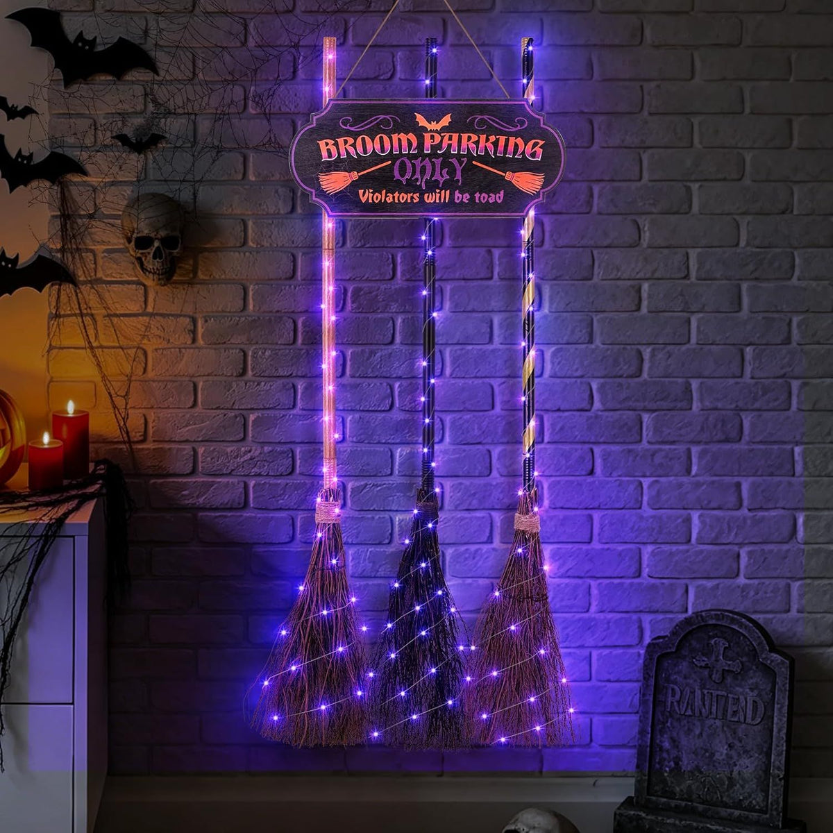 Halloween Broom Parking Sign with 3 Brooms – product view 3 of 16