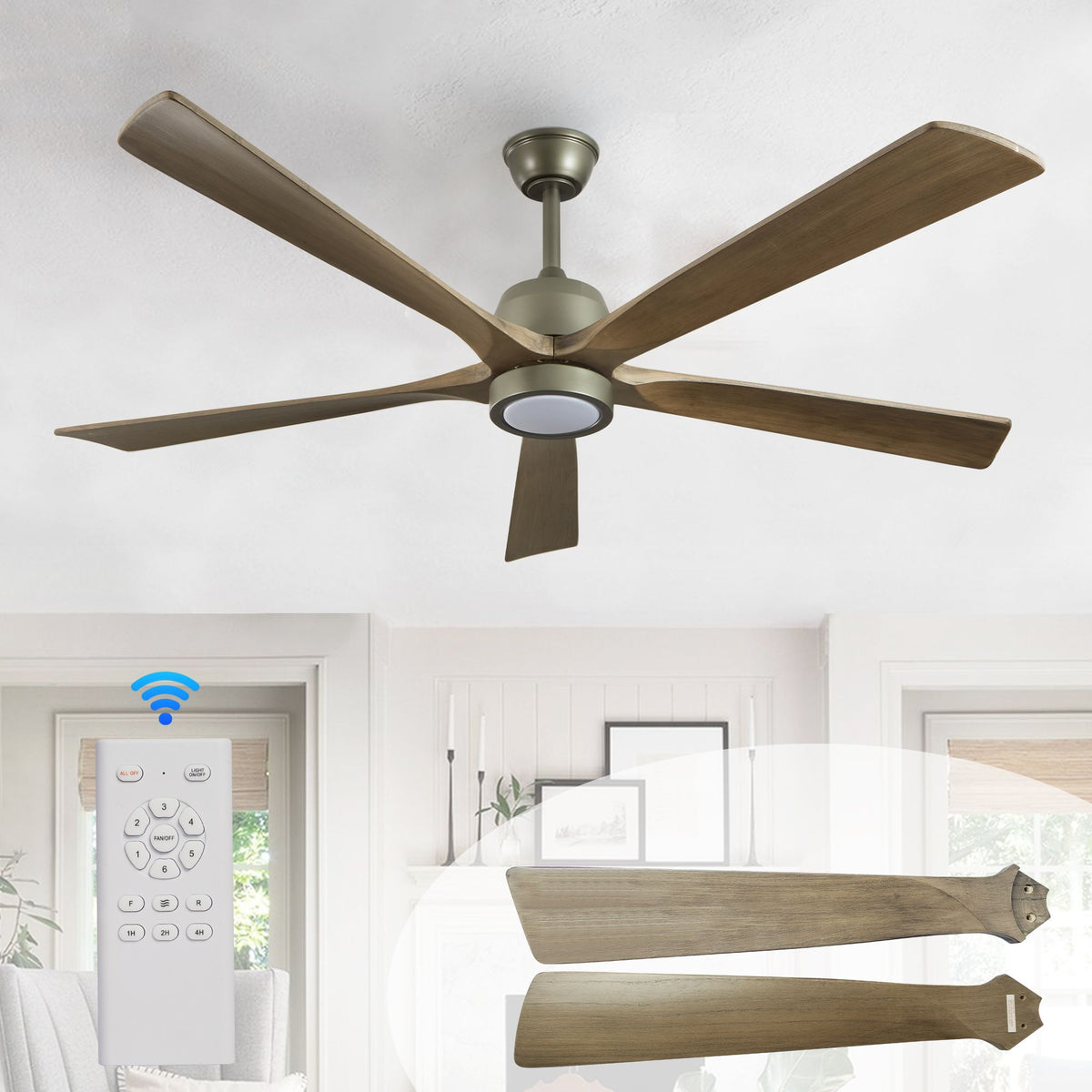 60-Inch Wood Ceiling Fan with Light and Remote