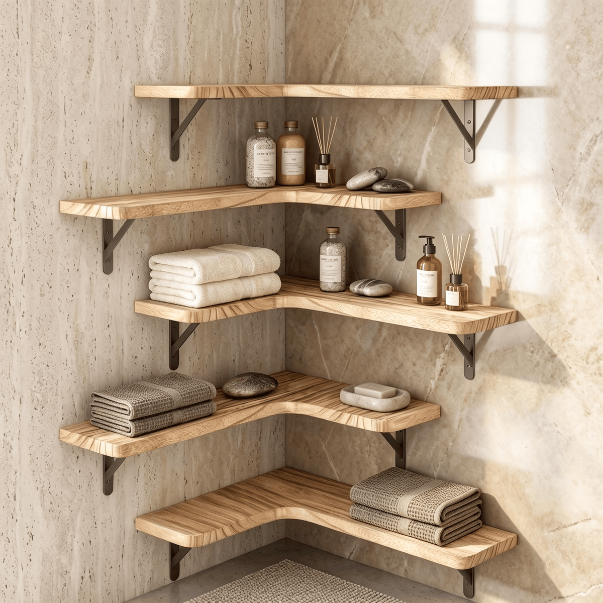 Set of 5 Matte Wood Corner Shelves – product view 5 of 6