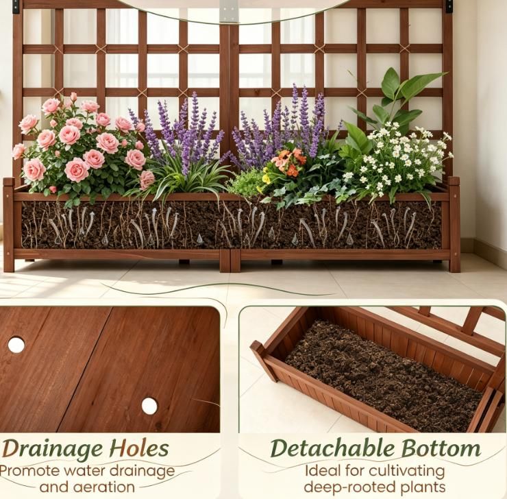 57-Inch Dual Fir Wood Planter with Trellis – product view 2 of 7