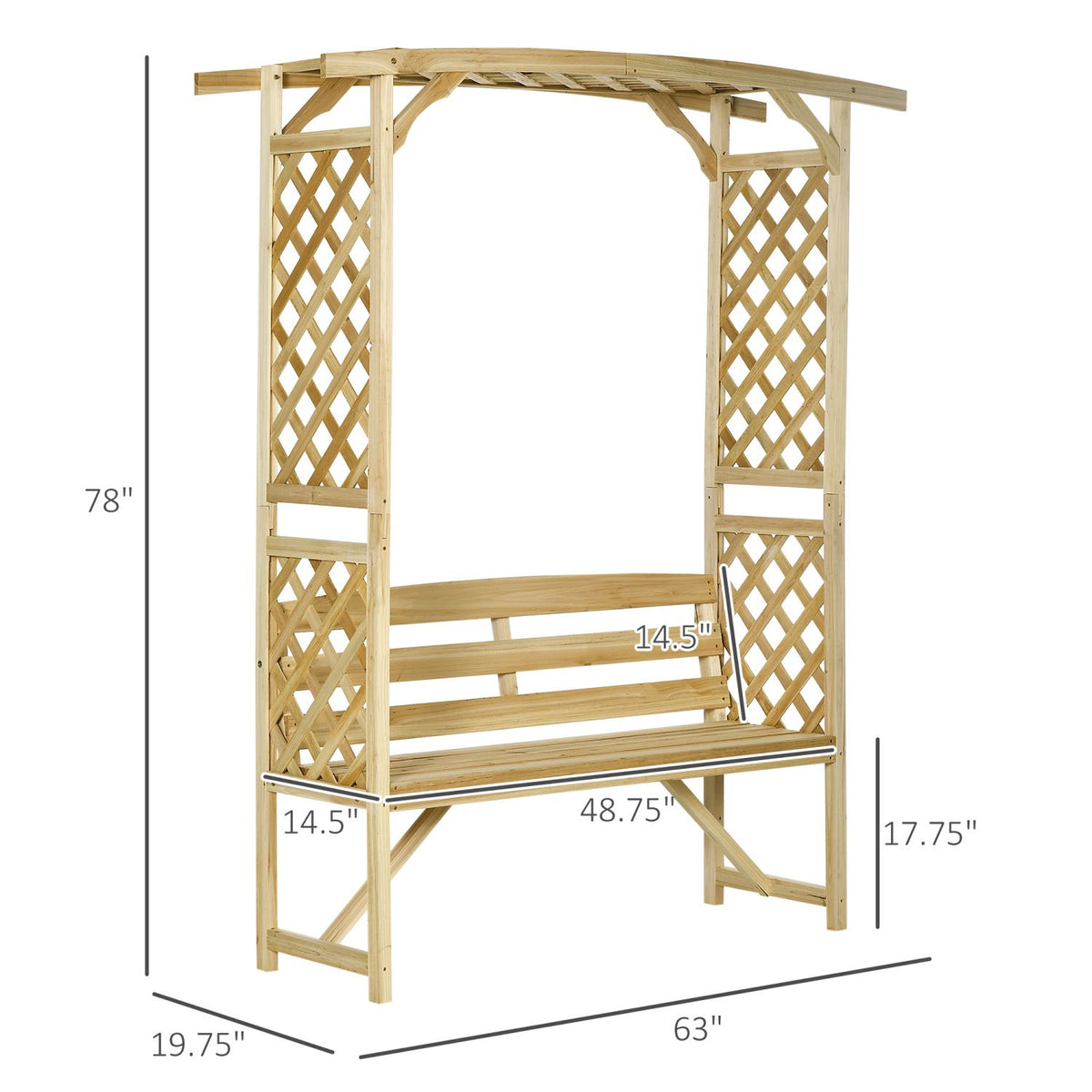 3-Seat Wood Pergola Arbor Bench – product view 3 of 9