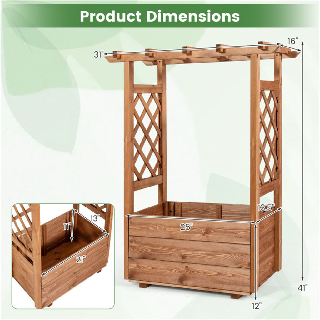 Pine Wood Planter with Trellis and Top Bar – product view 5 of 12