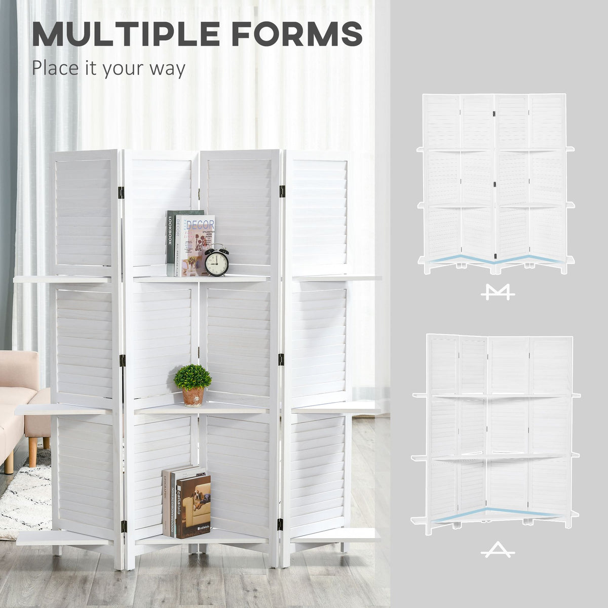 67-Inch 4-Panel White Room Divider with Shelves – alternate product view 7