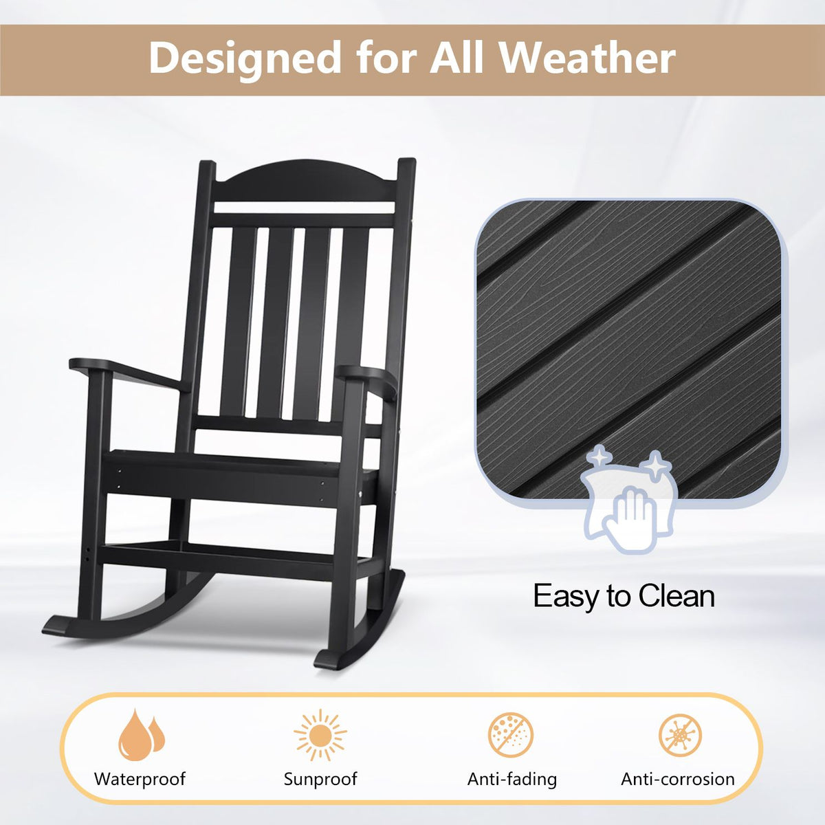 Black HDPE Adirondack Rocking Chair – product view 8 of 9
