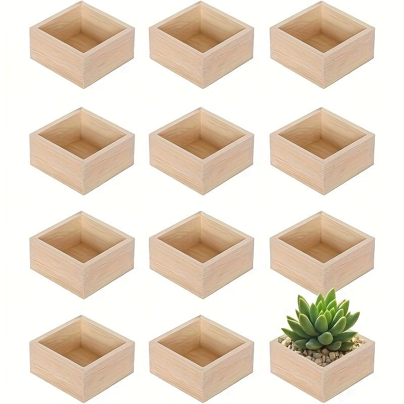 Set of 12 Unfinished Square Wooden Craft Boxes – main product view
