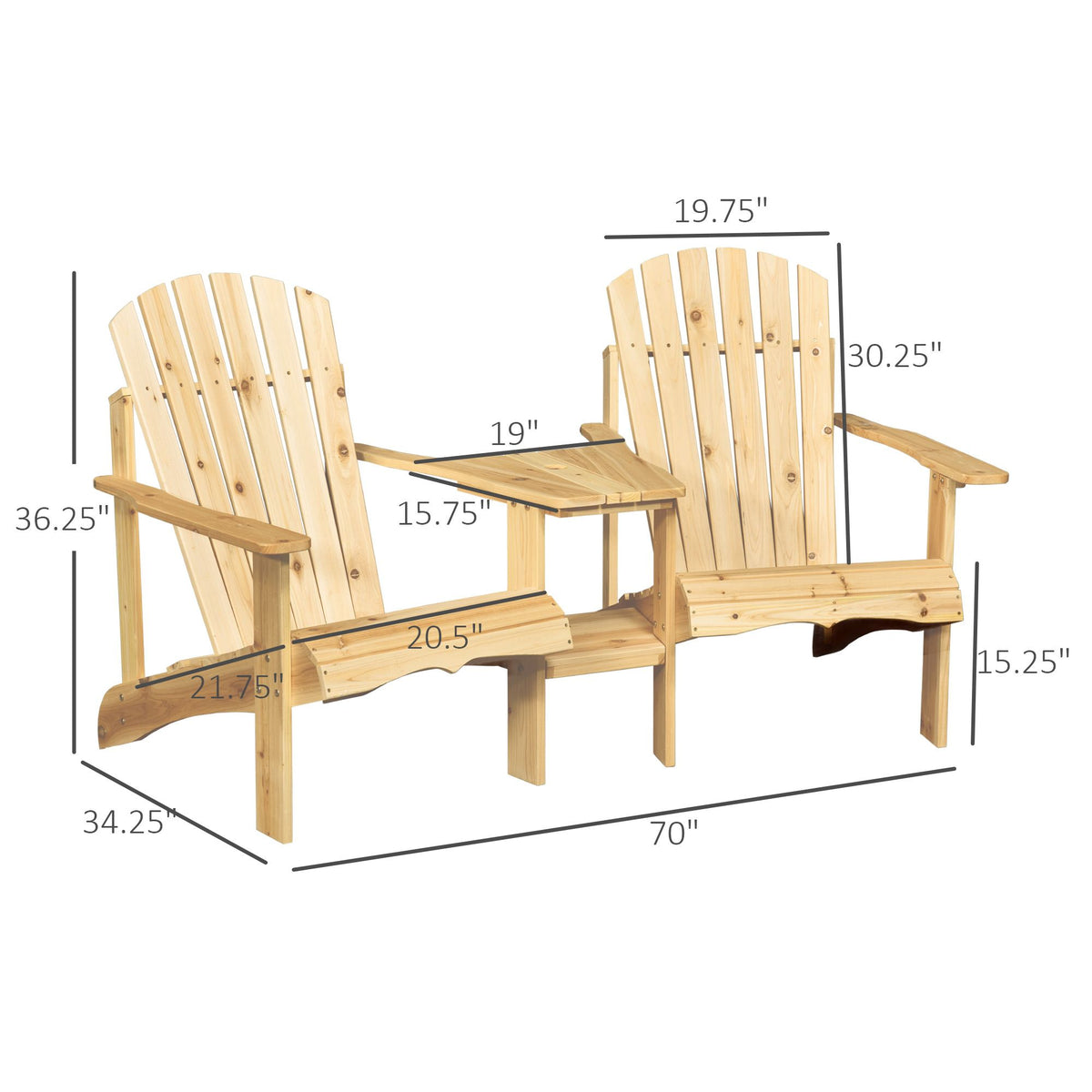 Set of 2 Adirondack Chairs with Center Table – product view 3 of 11